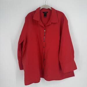 Ali Miles top 2x red button up oversized relaxed holiday christmas plus office